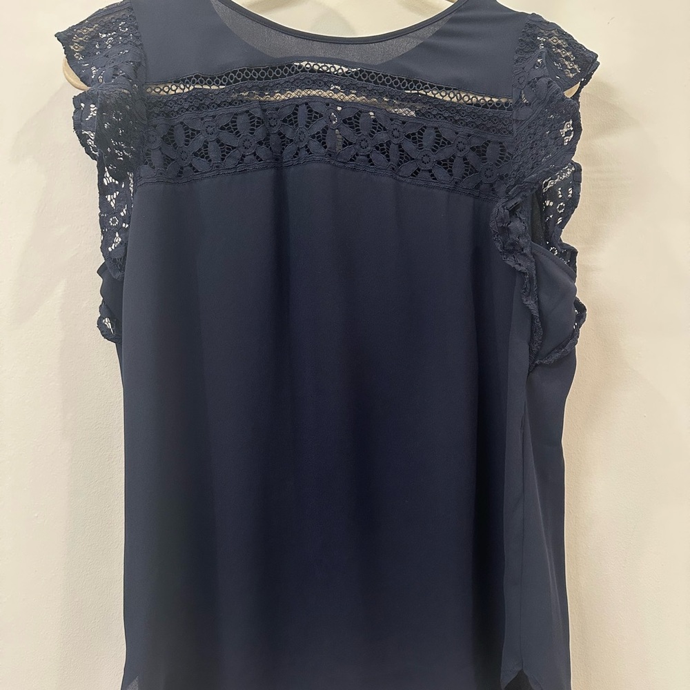 LOFT Navy Lace Trim Blouse